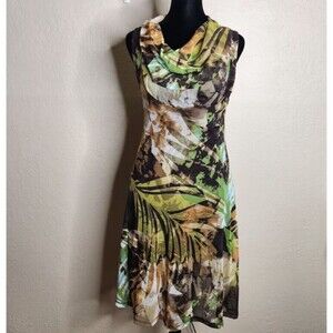 Karen Kane Sheath Dress Women's Small Multicolor Tropical Nylon Lined Cowl Neck